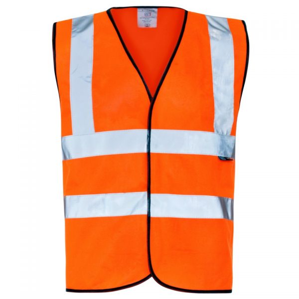 Custom printed hi visibility orange vest with your brand name or company logo