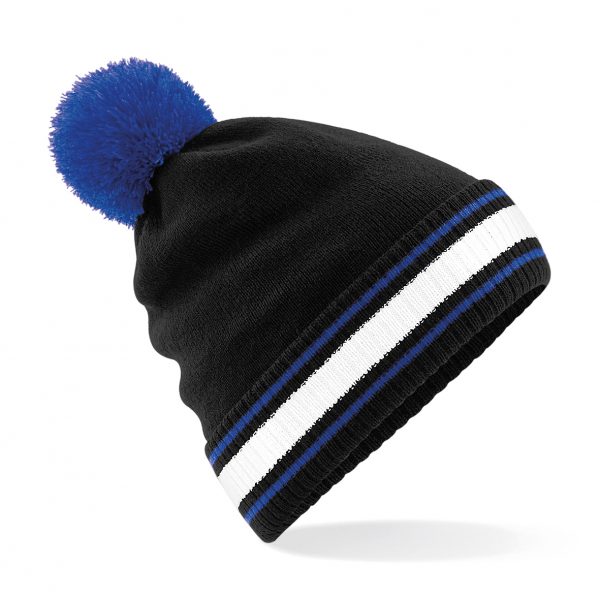 This contrasting pom pom and striped cuff is available in a great range of classic colour combinations. Your brand (logo or name) embroidered on the front of these beanies are a great option for your business, company workwear/uniform or club collection! Stand out from the crowd this Autumn/Winter with these customised Pom Pom beanies!