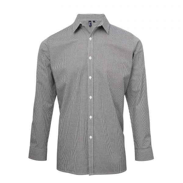 This mens microcheck gingham long sleeve cotton shirt is available in four great colours and a range of sizes. You choose the colour and we will custom embroider your brand name and company logo. These branded fitted style microcheck men's shirts are another great option for your corporate workwear or company uniform collection.