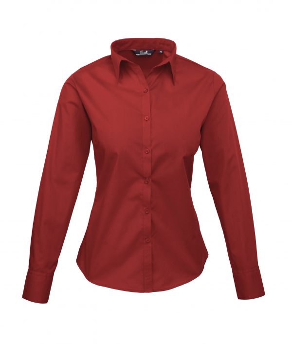 This ladies long sleeve poplin shirt is available in super stand out colours (thirty colours in the range) and a great range of sizes too! You choose the colour and we will custom embroider your brand name or company logo. This branded ladies long sleeve shirt is a smart addition to your corporate workwear or company uniform collection!