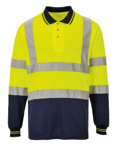 These hi visibility with logo two-tone long sleeve polo shirt are a great addition to your hi vis customised workwear collection. From Portwest these breathable light and comfortable hi vis polo shirts can be custom printed with your company name or brand logo.