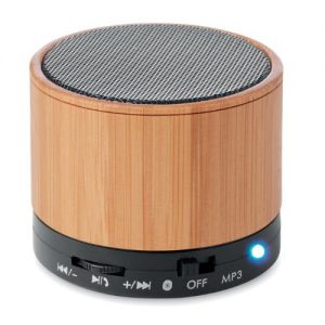 Round Bamboo Bluetooth Speaker printed with your brand name or corporate logo