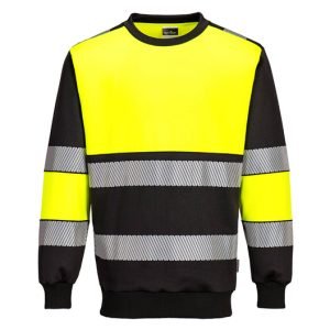 Hi-Vis Crew Neck Sweatshirt from Portwest yellow in colour, long sleeves and reflective stripes